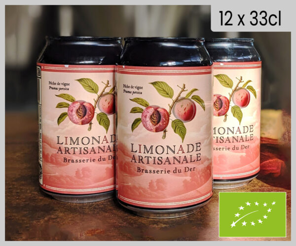 Limonade artisanale BIO - carton de 12 canettes 33cl - "Pêche de vigne"